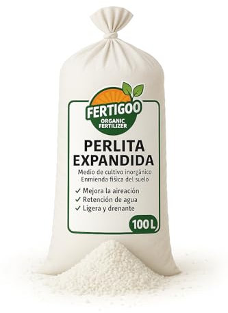 Fertigoo 100L Perlita para Plantas - Profesional, Expandida, Orgánica Natural con pH Neutro - Mejora Drenaje y Aireación en Semilleros, Macetas, Sustratos, Esquejes, Cultivo Ecológico e Hidroponía