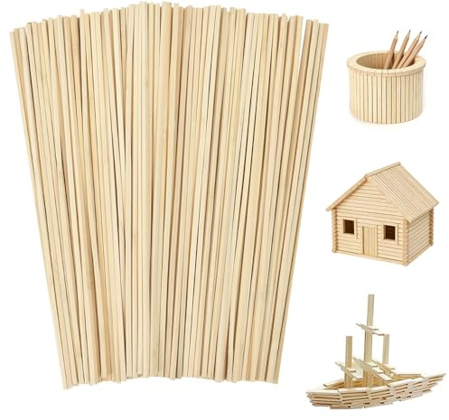 UHETLET 200 Stück Zuckerwatte Stäbe Holzstäbchen 300mm x 4mm Bambusstäbe Stäbchen Lange Holzstäbe zum Basteln Eckig Eisstiele Kandiszucker Sticks für Basteln Modellbau DIY Handwerk Holzarbeiten