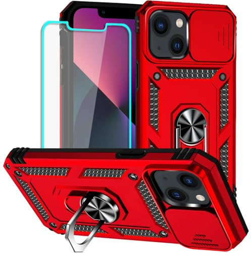 Yiakeng for iPhone 13 Mini Case with Screen Protector: [Military Grade 20ft. Drop Tested] Slide Camera Cover Ring Shockproof Protective Phone Case for - iPhone 13 Mini (Red)