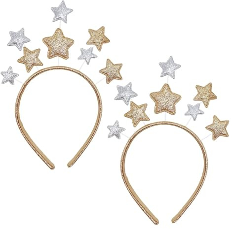 SAIIURV 2 Pieces Star Headband Happy New Year Headband, Hairband for Festival Accessories Glitter Star for Women and Girls Holiday Party Birthday(2 pcs, one size)