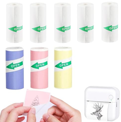 8 Rollen Mini Drucker Sticker Sofortdruck Thermopapier Thermodrucker papier Weiß Thermopapier Selbstklebend Nachfülldruckpapier Selbstklebender Bedruckbarer Aufkleber Für Fotos Notizen 57 x 25 MM (A)