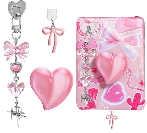 Celblisora Ensemble de breloques roses pour Kindle, y compris bouchon anti-poussière type C/USB C, support en forme de cœur, porte-clés bling avec crochet pour Kindle Paperwhite 11e 12e génération