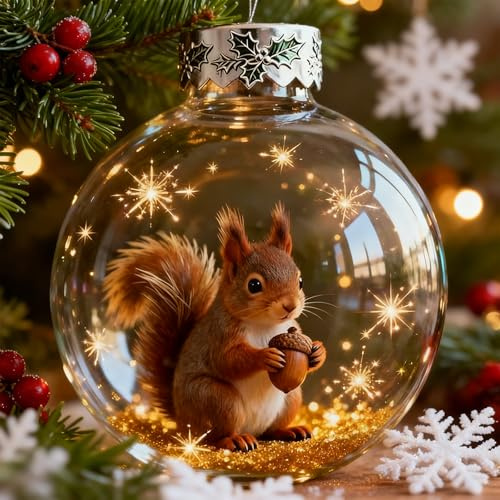 Niedliche Tier Weihnachtskugeln, 3D Weihnachtskugeln Glitzer, Weihnachtsdeko 3D Kristallkugel Weihnachtskugel für Weihnachtsdekoration, Gedenkgeschenke, klare Kugeln für Zuhause Set (D)