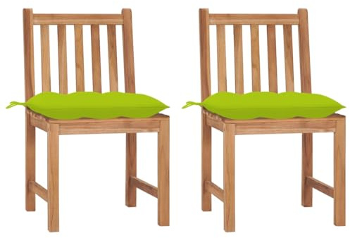 Hoopleep Gartenstühle 2er-Set mit Kissen, Massivholz Teakholz, wetterfest, 50x53x90 cm, für Outdoor Terrasse, hellgrün
