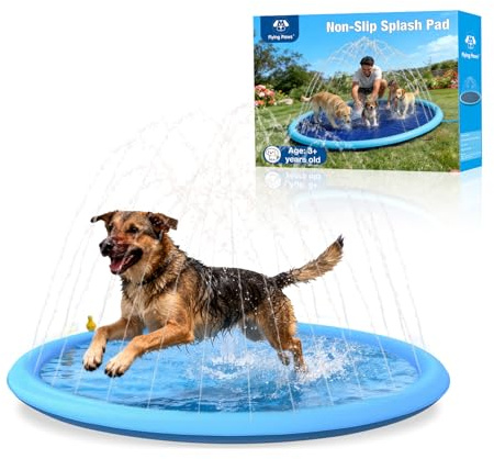 Flying Paws Tappetino spruzzante per cani da 150 cm - Vasca spruzzante spessa 0,55 mm, gioco acquatico estivo da esterno, tappetino con fontana per animali domestici per feste in giardino