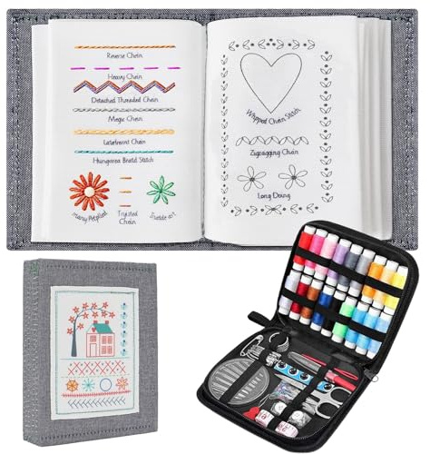 Generisch 2026 Sticken Set Erwachsene, Embroidery Stitche Book Sticken für Anfänger, Tragbares Stickmusterbuch 106 Muster mit Werkzeugen und Anleitungen Stickset für Anfänger und Bastelfreunde