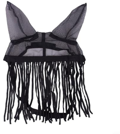 Protección contra moscas para caballos con flecos, transpirable, malla protectora para caballos, ajustable, para montar a caballo, sauce, color negro (L)