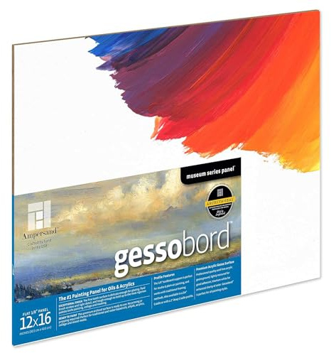 Ampersand Art Supply Museum Series Gessobord | 12x16 | 1/8 Flat Profile | Gesso Wood Painting Panel for Oil and Acrylic Paint & Mixed Media | Canvas Panel Alternative in Professional Art Supplies