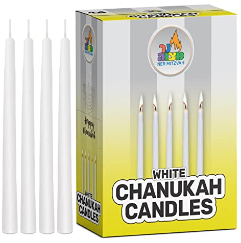 Ner Mitzvah Weiße Chanukka Kerzen Standardgröße - Tropffreie Menora Kerzen - Paraffinwachs In Premium-qualitä - 44 Kerzen pro Karton