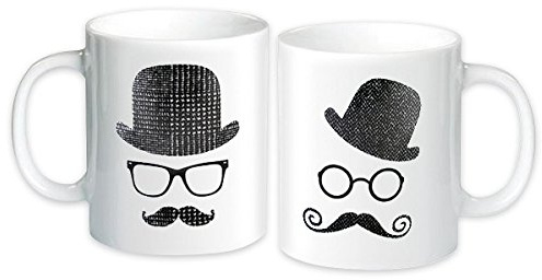 Close Up 2er Set Tassen Moustache Gentleman mit Hornbrille & Nickelbrille