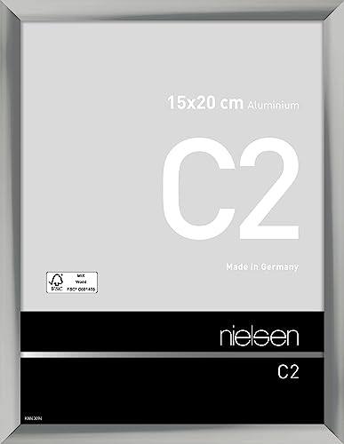 nielsen Bilderrahmen, 15 x 20 cm, Aluminium, Silber glanz, Fotorahmen zum Auftstellen und Aufhängen im Hoch- & Querformat, Echtglas, C2