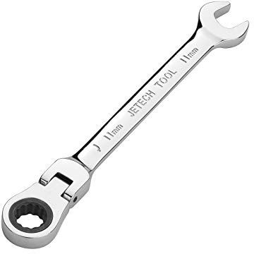 Jetech 11mm Flexible Head Gear Wrench, Industrial Grade Ratcheting Combination Spanner, Forged, Heat-Treated Cr-V Alloy Steel, Full Polished 12 Point,Metric