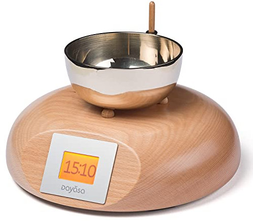 Dayasa Klangschalenuhr Mandala Buche Natur; Wecker mit Klangschale; Zen-Wecker