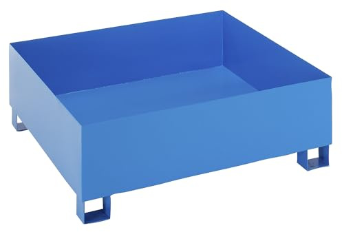 eurokraft | Stahl-Auffangwanne für 200-l-Fässer | LxBxH 1200 x 1200 x 415 mm | ohne Zulassung | Blau pulverbeschichtet | ohne Gitterrost