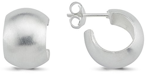 Vinani Damen Ohrringe 925 Silber - Halb Creolen Ohrstecker für Frauen - klein rund bauchig mattiert aus 925 Sterling Silber 2CRM