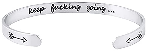 NewChiChi Inspirierende Manschette Armbänder, Edelstahl verstellbare Stahl hochglanzpoliert Band Graviert Ficken Sie weiter. für Frauen Männer Mädchen Jungen