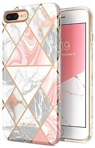 i-Blason Cosmo Lite Series Premium Slim Protective Bumper Case with Camera Protection for Apple iPhone 8 Plus & iPhone 7 Plus, Marble Pink