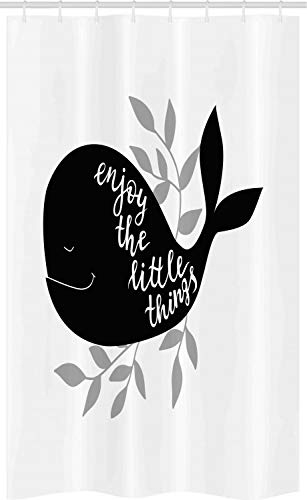 ABAKUHAUS Walfisch Schmaler Duschvorhang, Ozan Wal Kleine Dinge Art, Badezimmer Deko Set aus Stoff mit Haken, 120 x 180 cm, Pale Grau Weiß