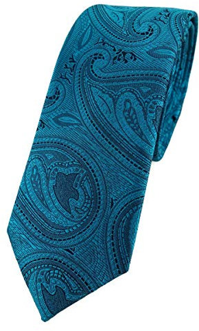TigerTie - schmale Designer Krawatte in petrol schwarz Paisley gemustert