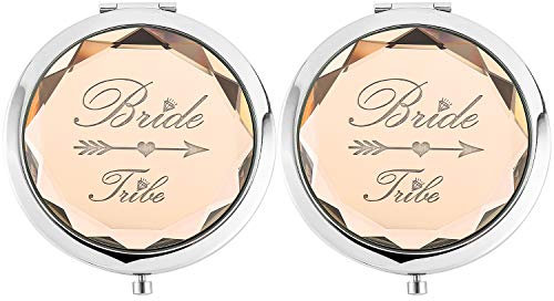 2 Stück Bachelorette Party Geschenke für Braut, 2 Braut Tribe Spiegel, Kristall Taschenspiegel KompaktMakeupSpiegel, Hochzeit Brautjungfer Geschenke, Spiegel für Brautparty, Brautjungfer