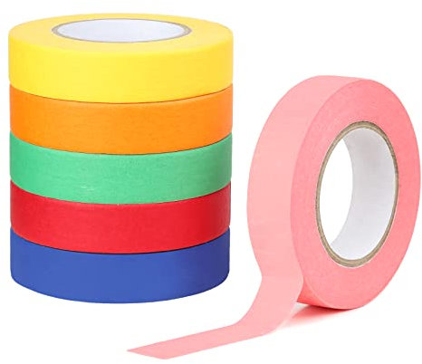 LUCKNIGHT 6 Rolls Coloured Masking Tape, Multi-Surface Premium Masking Tape, Indoor Painting and Decorating For Sharp Lines and No Paint Bleed 15MM X 20M