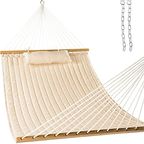 Lazy Daze Hammocks Hamaca doble de tela acolchada de 12 pies con barras separadoras y almohada desmontable, hamaca para 2 personas para exteriores, patio, jardín, piscina, playa (lino)