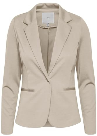 ICHI IHKATE BL Damen Blazer Kurzblazer Jacke Ein-Knopf-Blazer mit Stretch und Reverskragen, Größe:L, Farbe:Driftwood (181210)