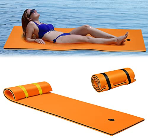 COSTWAY Tapis Flottant en Mousse XPE 210 x 66CM Résistant à la Déchirure 3 Couches avec Attache Elastique de 1,5M Capacité Portante 60KG pour Piscine/Plage/Océan (Orange + Noir)