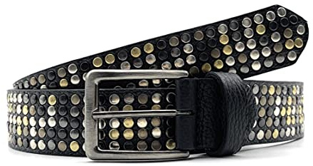 PASSIONE Cintura borchiata in Vera pelle Nera con Borchie oro nichel cannafucile (Tg.48-Girovita 90cm-Lunghezza cintura 105cm)
