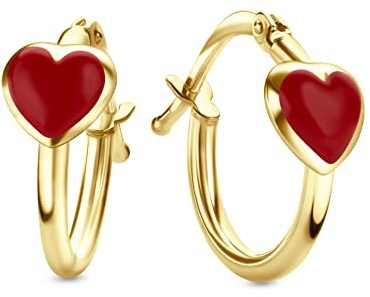 Miore Kinderschmuck rote Herz Creolen Ohrringe aus Gelbgold 9 Karat /375 Gold