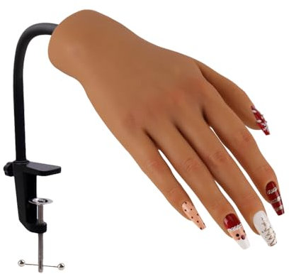KnowU Practice Hand for Acrylic Nails, Silicone Nail Practice Hand with stand, Nail Hand Practice Model, Flexible and Bendable Fake Hand,color 4# Right