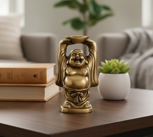 Esplanade Laughing Buddha Statue for Money, Wealth & Good Luck | Brass Home Decor Item for Living Room, Office Table or Desk, Shelf | feng Shui showpiece, Idol & Figurine | House Warming Gift