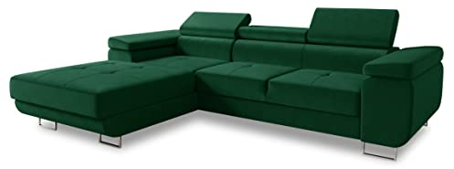 Ecksofa Divo mit Schlaffunktion, Bettkasten und Kopfteilverstellung, Polsterecke, Wohnlandschaft, Sofagarnitur, Couch, Sofa, Federkern (Grün (Kronos 19), Ecksofa Links)