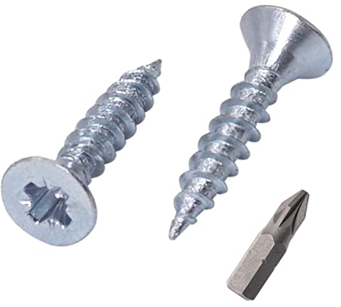 SKIR'CO (100 Stück) Verzinkter Stahl 2,5 x 10 mm Silberholzschrauben, Pozidriv Senkkopf, Spanplattenschrauben, PZ Vollgewinde (100, 2,5 x 10 mm)