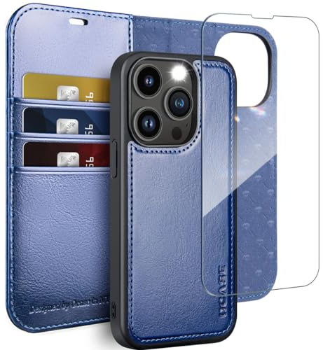 OCASE Hülle iPhone 14 Pro [Abnehmbare magnetische Hülle] [Kabelloses Laden] [Displayschutz] [Kartenfach] Handyhülle RFID Schutzhülle Etui Klapphülle Kompatibel für iPhone 14 Pro 2022 Blau