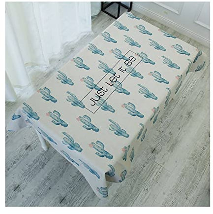 EHOMERY Abwaschbare Tischdecke Kindertisch Tischwäsche Landhaus Kaktus Tischdecken Wachstuch Edel Table Cloth 6 Seater Beige Weiß Blau Tischschutz Dekoration 140X230Cm