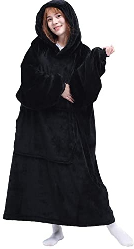 Oversized Blanket Hoodie, Wearable Soft Sherpa Fleece Snuggle Blanket Hoodie Adult, Warm Throw Blanket Sweatshirt Robe for Women Men Teens (black)