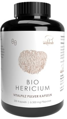 Pilze Wohlrab - Hericium erinaceus Pulver Kapseln, 200 Stück á 500 mg Lions Mane Pulver je Kapsel, Vitalpilze Pulver - Höchste Bio-Qualität