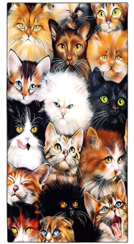 Zomer Strandtuch groß 90x180 cm Schnelltrocknendes Mikrofaser Bedrucktes mit Alle Arten von Katzen Motiv