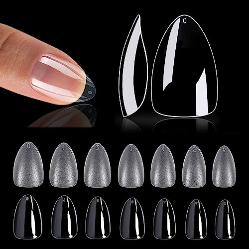 1020 Pièces Capsule Americaine Ongle Court Amande, Faux Ongles Transparent Capsules Couverture Complète Gel x pose Soft Gel Short Almond Nail Tips pour DIY Nail Art