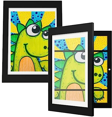 WDMJxar 2 Stück Bilderrahmen Kinderzeichnungen A4 für 150 bilder, Kinderkunst Aufbewahrungsrahmen Kinderkunstwerk Bilderrahmen Frontöffnung (2pc Black)