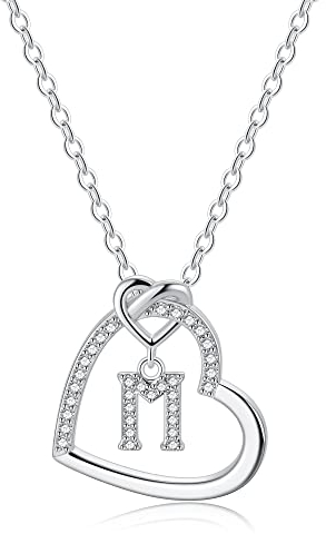 TINGN Kette Damen - Kette Silber 925 Damen Herz Ketten Silber Halskette mit Buchstaben M Geschenke für Mama Frauen Freundin Geburtstagsgeschenk für Frauen Mädchen Kinder Beste Freundin Geschenke