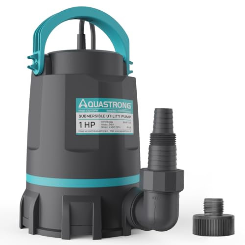 Aquastrong - Bomba de sumidero sumergible de 1 HP Bomba de agua termoplástica portátil de utilidad 4500 GPH para eliminación de agua de alto flujo para piscina, jardín, estanque, sótano, pozos de