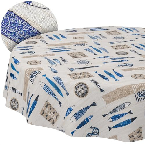 Stoff Tischdecke Tischwäsche Textil Tischtuch Baumwolle Polyester Gewebe abwaschbar pflegeleicht, in rund oval eckig Maritim Rund 100cm Schnittkante