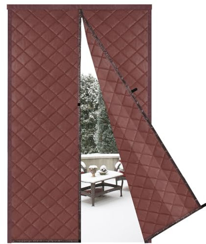Risareyi Magnetic Thermal Insulated Door Curtain 125x220cm, Coffee PU Leather Insulated Door Cover Outdoor Windproof Door Insulation with Strong Magnets for Front Door