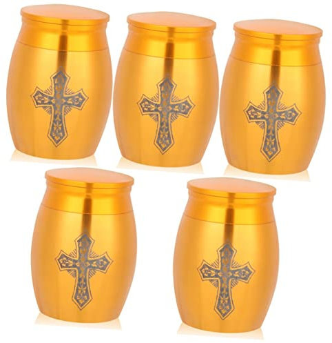 Warmhm 5stücke Kleine Urne Für Menschliche Asche Edelstahl Mit Kreuzmuster Gedenk-urne Für Verstorbene Bruchfest Und Langlebig Für Trauergeschenke Und Erinnerungen