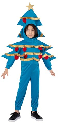 Kinder Weihnachten Geschenk Box Kostüm Kleinkind Lustig Zuckerstangen Kostüm Jungen Mädchen Weihnachtsbaum Outfit Cosplay Xmas Party Fancy Dress Up Kleidung (Blau Weihnachtsbaum-Overall , XL )