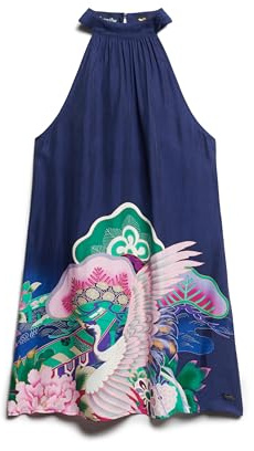 Superdry Damen Ärmelloses Minikleid mit Print Marineblau Funetotsuru 34