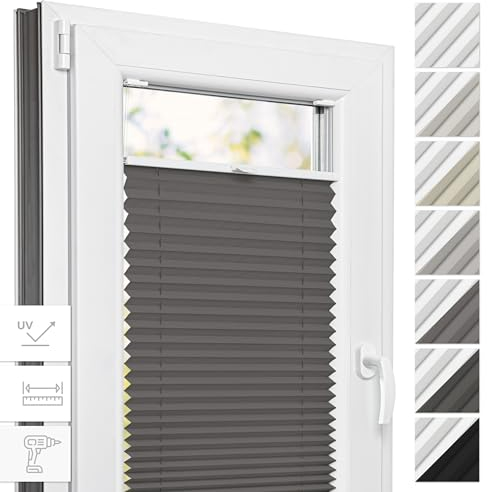 Estika Thermo Plissee mit Bohren nach maß - 6 Farben, Breite 30-129 cm, Höhe 150-230 cm - Plissee Blickdicht, Fenster rollos für innen, Rollos für Fenster, Verdunklungsplissee
