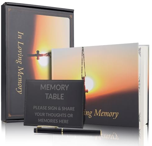 Funeral Guest Book,88 Pages Funeral Memory Book with Gold Engraving,Table Card Sign and Pen for Condolence Book, Memorial Guestbook,Celebration of Life Memorial Service